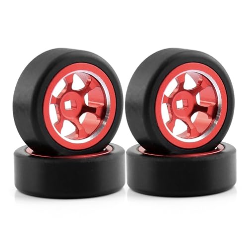 4 stücke Felge Rad 5 Speichen Drift Reifen for Rc Hobby Modell Auto 1/28 for Wltoys K969 K989 P929 Drift Rally for Kyosho for Mini-Z QD(Rood) von YXIUEYINGE