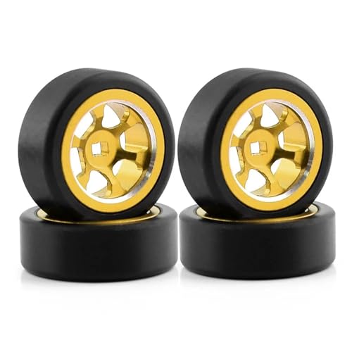 4 stücke Felge Rad 5 Speichen Drift Reifen for Rc Hobby Modell Auto 1/28 for Wltoys K969 K989 P929 Drift Rally for Kyosho for Mini-Z QD(Yellow) von YXIUEYINGE
