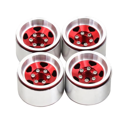 RC-Auto, 4 Stück, 1,0 Zoll, Metall-Beadlock-Radnabe, Felge for 1/18 1/24 RC-Crawler-Auto TRX4M for Axial SCX24 AX24, Upgrade-Teile(Rood) von YXIUEYINGE