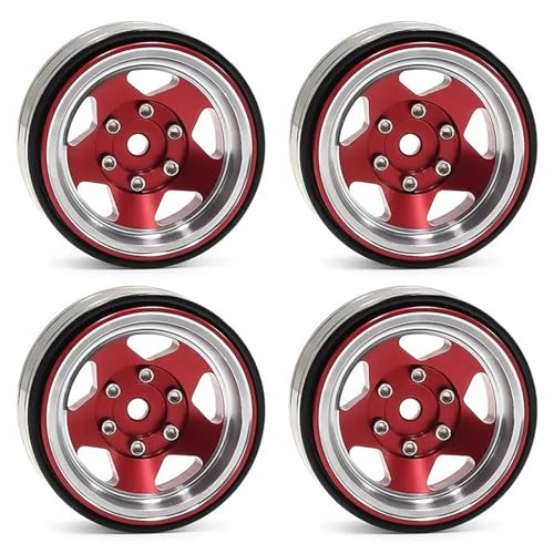YXIUEYINGE 4 STÜCKE 1,3“ Messing Beadlock-Felgen for 1/18-1/24 TRX4M SCX24 AX24 FCX24 - Upgrade Teile(Rood) von YXIUEYINGE