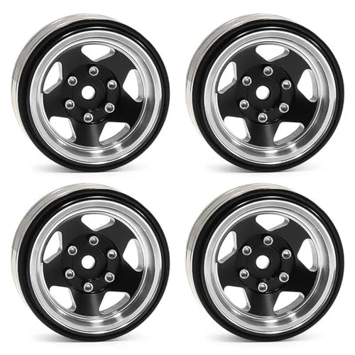 YXIUEYINGE 4 STÜCKE 1,3“ Messing Beadlock-Felgen for 1/18-1/24 TRX4M SCX24 AX24 FCX24 - Upgrade Teile(Zwart) von YXIUEYINGE
