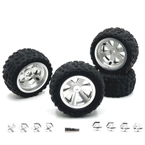 YXIUEYINGE 4 STÜCKE 12mm Upgrade Metallreifen + Upgrade-Anschluss for SCY 16101 PRO 16102 PRO Upgrade 1/16 RC Monster Truck Radteile(Silver) von YXIUEYINGE