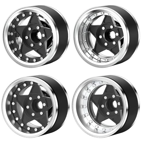 YXIUEYINGE 4 STÜCKE Aluminium 1,9 Zoll Beadlock Felgen Felge Einstellbarer Versatz Radnabe for 1/10 RC Crawler Auto TRX4 TRX6 SCX10 GEN7 8 D90(Black A) von YXIUEYINGE