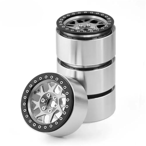 YXIUEYINGE 4 STÜCKE CNC Aluminium 2,2 Beadlock-Felge for 1/10 RC Crawler Auto for Axial SCX10 RR10 for Wraith TRX4 TRX-6(Silver) von YXIUEYINGE