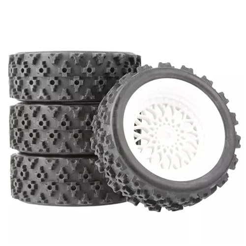 YXIUEYINGE 4 Stück 12 mm geklebte Gummireifen-Kunststofffelgen for RC Rallye-Rennwagen TT-01 TT-02 XV-01 DF-03 TA06 PTG2 HPI WR8 Upgrade-Teile(White) von YXIUEYINGE