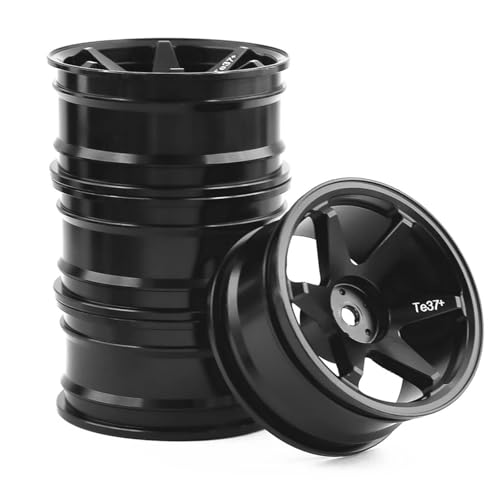 YXIUEYINGE 4 Stück 52 mm 1/10 RC On-Road Drift Racing Car Metallfelge Radnaben TE37 for Tam-iya for Kyosho for HSP for HPI for Trxs for RedCat(Zwart) von YXIUEYINGE