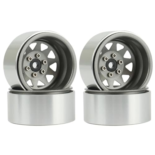 YXIUEYINGE 4 Stück Deep Dish 1,9 Zoll Metall Beadlock Radnabenfelge for 1/10 RC Crawler Axial SCX10 II III for Trax-xas TRX4 RC4WD D90 Upgrade-Teile(Grey) von YXIUEYINGE