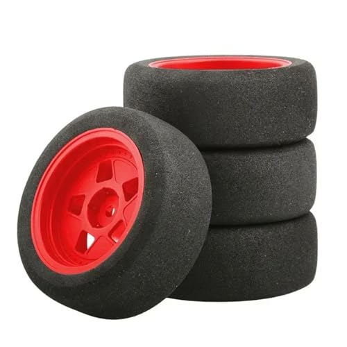 YXIUEYINGE 4 Stück Gummireifen Radreifen for Tam-iya TT01 TT01E TT02 TT02B XV01 TA06 PTG-2 1/10 RC Auto Upgrades Teile Zubehör(Rood) von YXIUEYINGE