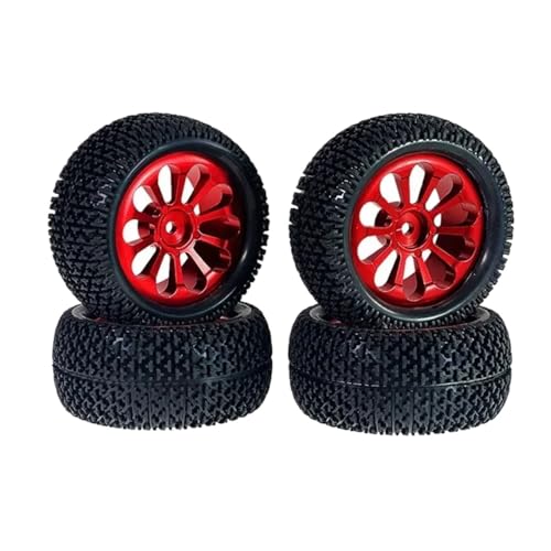 YXIUEYINGE 4Pcs 86mm Metall Felge Reifen Reifen for Wltoys 144001 124019 A959 SCY 16101 for MJX 14209 16207 Q130A RC Auto Upgrade Teile(Rood) von YXIUEYINGE