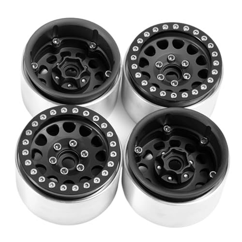 YXIUEYINGE 4Pcs Aluminium Legierung 1,9 Zoll Beadlock Räder Felgen for Axial SCX10 II 90046 AXI03007 TRX-4 D90 1/10 RC Crawler Auto Teile(Black 4PCS) von YXIUEYINGE