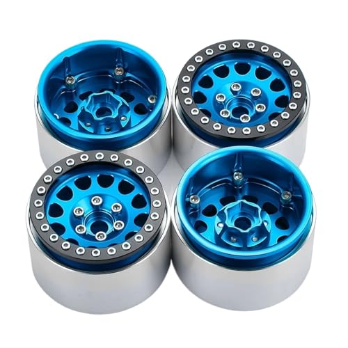 YXIUEYINGE 4Pcs Aluminium Legierung 1,9 Zoll Beadlock Räder Felgen for Axial SCX10 II 90046 AXI03007 TRX-4 D90 1/10 RC Crawler Auto Teile(Blue 4PCS) von YXIUEYINGE