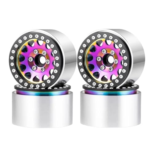 YXIUEYINGE 4Pcs Aluminium Legierung 1,9 Zoll Beadlock Räder Felgen for Axial SCX10 II 90046 AXI03007 TRX-4 D90 1/10 RC Crawler Auto Teile(Colorful 4PCS) von YXIUEYINGE
