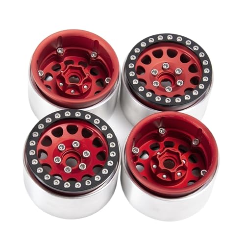 YXIUEYINGE 4Pcs Aluminium Legierung 1,9 Zoll Beadlock Räder Felgen for Axial SCX10 II 90046 AXI03007 TRX-4 D90 1/10 RC Crawler Auto Teile(Red 4PCS) von YXIUEYINGE
