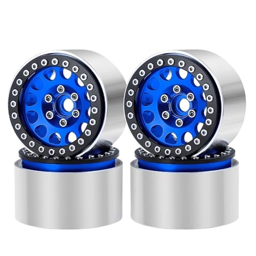 YXIUEYINGE 4Pcs Aluminium Legierung 1,9 Zoll Beadlock Räder Felgen for Axial SCX10 II 90046 AXI03007 TRX-4 D90 1/10 RC Crawler Auto Teile(Royal Blue 4PCS) von YXIUEYINGE