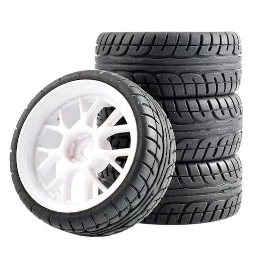 YXIUEYINGE RC-Car-Gummireifen und -Felgen, 12-mm-Sechskantnabe for WLtoys 144001 und 1/18 1/16 1/10 Autoreifen (4er-Pack)(White) von YXIUEYINGE