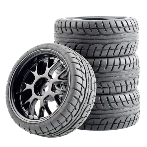 YXIUEYINGE RC-Car-Gummireifen und -Felgen, 12-mm-Sechskantnabe for WLtoys 144001 und 1/18 1/16 1/10 Autoreifen (4er-Pack)(Zwart) von YXIUEYINGE