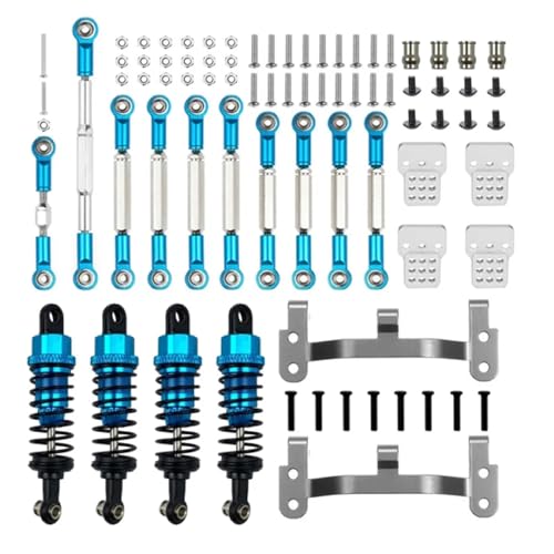 YXIUEYINGE Upgrade Metall Vorderachse Lenkung Zugstange Kit Shock Mount for WPL C14 C24 CB05S C54 1/16 RC Buggy DIY Reparatur Teile Zubehör(Blauw) von YXIUEYINGE