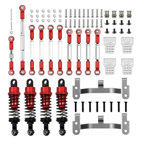 YXIUEYINGE Upgrade Metall Vorderachse Lenkung Zugstange Kit Shock Mount for WPL C14 C24 CB05S C54 1/16 RC Buggy DIY Reparatur Teile Zubehör(Rood) von YXIUEYINGE