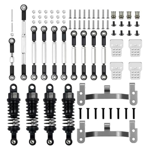 YXIUEYINGE Upgrade Metall Vorderachse Lenkung Zugstange Kit Shock Mount for WPL C14 C24 CB05S C54 1/16 RC Buggy DIY Reparatur Teile Zubehör(Zwart) von YXIUEYINGE