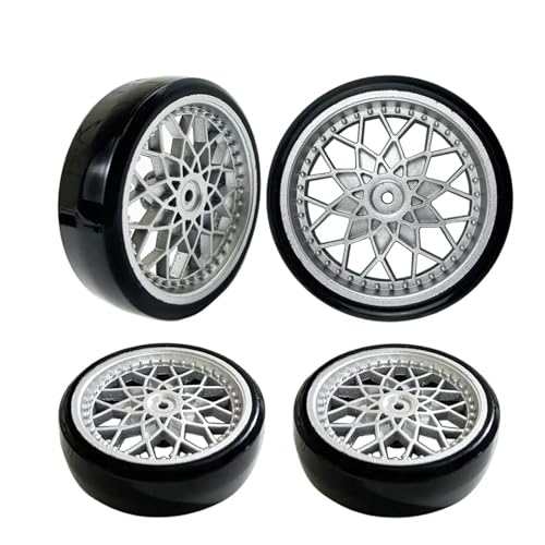YXIUEYINGE for WPL D12 Reifen 4 Stück Upgrade Felge Radnaben Gummireifen RC Auto Ersatzteile Zubehör(Silver) von YXIUEYINGE