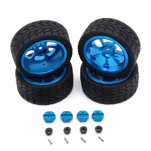 YXIUEYINGE for Wltoys 144001 144002 124016 124017 124019 124018 RC Automobilteile 65mm Metallfelge + High Grip Gummireifen(B Blue) von YXIUEYINGE