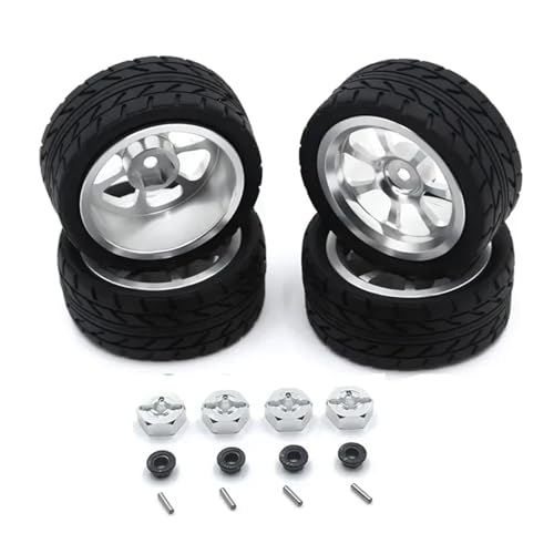 YXIUEYINGE for Wltoys 144001 144002 124016 124017 124019 124018 RC Automobilteile 65mm Metallfelge + High Grip Gummireifen(B Silver) von YXIUEYINGE