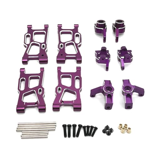 for Wltoys 144001 144010 124007 124008 124016 124017 124018 124019 Metall Suspension Arme Lenkung Tasse Hub Carrier Set Upgrade Teile(Purple) von YXIUEYINGE