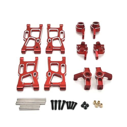 for Wltoys 144001 144010 124007 124008 124016 124017 124018 124019 Metall Suspension Arme Lenkung Tasse Hub Carrier Set Upgrade Teile(Rood) von YXIUEYINGE