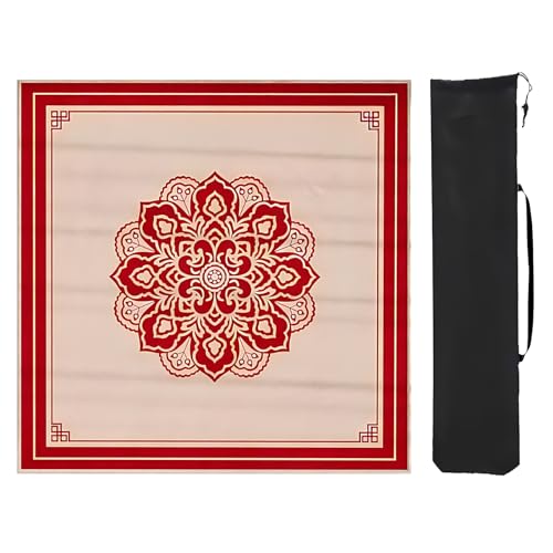 YXLYFDLY Quadratische Mahjong-Matte, verdickte Mahjong-Tischmatte mit Aufbewahrungstasche, Mahjong-Pad für Poker, Kartenspiele, Brettspiele (Rot 3,90 cm) von YXLYFDLY