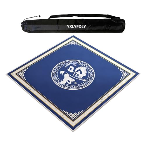 YXLYFDLY Quadratische Mahjong-Matte, verdickte und rutschfeste Mahjong-Tischdecke mit Tragetasche, Heimspielmatte für Poker, Karten, Brett, Legespiele (Blau, 100 cm) von YXLYFDLY