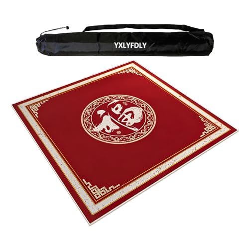 YXLYFDLY Quadratische Mahjong-Matte, verdickte und rutschfeste Mahjong-Tischdecke mit Tragetasche, Heimspielmatte für Poker, Karten, Brett, Legespiele (Rot, 100 cm) von YXLYFDLY