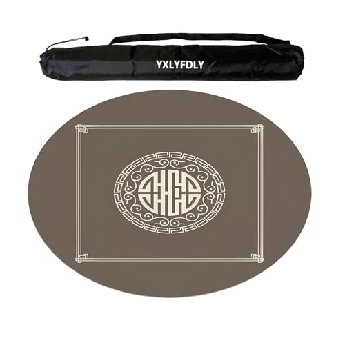 YXLYFDLY Runde Mahjong-Matte, geräuschlos und geräuschreduzierend, Mahjong-Tischdecke mit Tragetasche, Spielmatte für Mahjong, Poker, Karten, Brett, Legespiele (Hellbraun, 110 cm) von YXLYFDLY