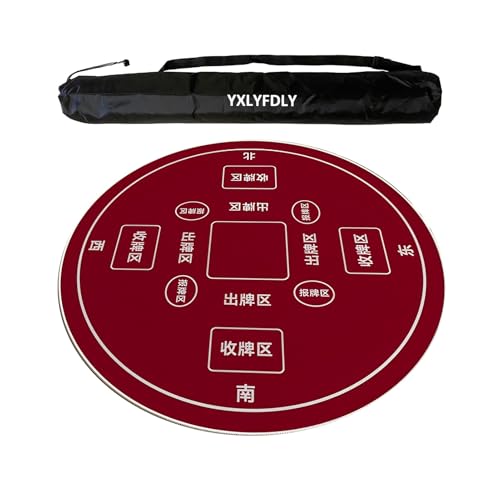 YXLYFDLY Runde Mahjong-Matte, leise und geräuschreduzierend, Mahjong-Tischdecke mit Tragetasche, Spielmatte für Poker, Karten, Brett, Legespiele, Rot, 100 cm von YXLYFDLY