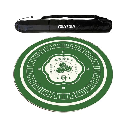 YXLYFDLY Runde Mahjong-Matte, leise und geräuschreduzierend, Mahjong-Tischdecke mit Tragetasche, große Spielmatte für Poker, Karten, Brett, Legespiele (Grün, 100 cm) von YXLYFDLY