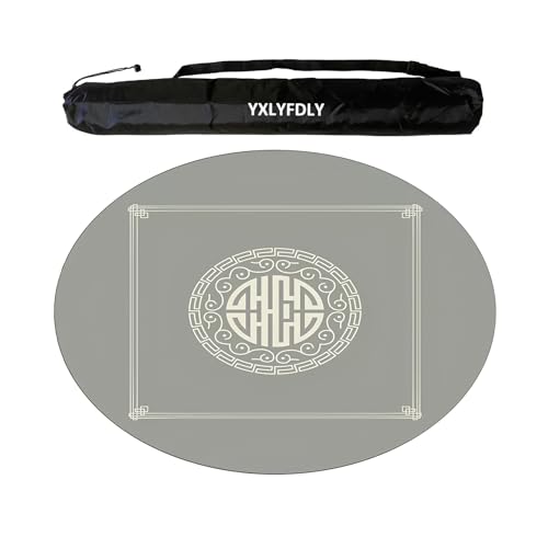 YXLYFDLY Runde Mahjong-Matte, leise und geräuschreduzierende Mahjong-Tischdecke mit Tragetasche, Spielmatte für Mahjong, Poker, Karten, Brett, Legespiele (Hellgrau, 70 cm) von YXLYFDLY