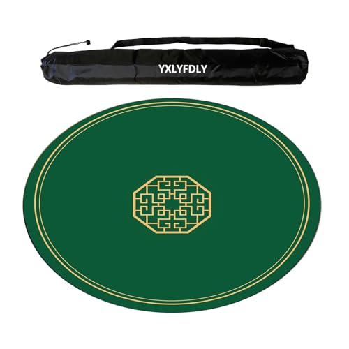 YXLYFDLY Runde Mahjong-Matte, rutschfest und geräuschreduzierend, Mahjong-Tischdecke mit Gummi-Rückseite, große Spielmatte für Poker, Karten, Brett, Legespiele (Grün, 100 cm) von YXLYFDLY