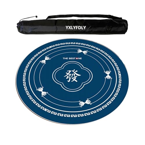YXLYFDLY Runde Mahjong-Matte, rutschfeste und geräuschreduzierende Mahjong-Tischdecke mit Tragetasche, große Spielmatte für Mahjong, Poker, Karten, Brett, Legespiele (Blau, 70 cm) von YXLYFDLY