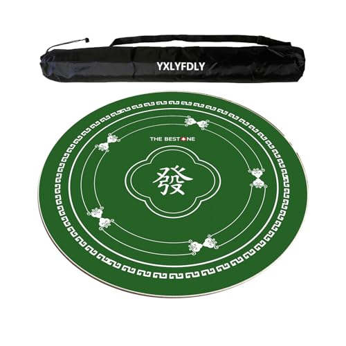 YXLYFDLY Runde Mahjong-Matte, rutschfeste und geräuschreduzierende Mahjong-Tischdecke mit Tragetasche, große Spielmatte für Mahjong, Poker, Karten, Brett, Legespiele (Grün, 100 cm) von YXLYFDLY