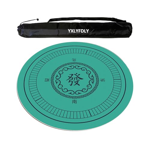 YXLYFDLY Runde Mahjong-Matte, rutschfeste und geräuschreduzierende Mahjong-Tischdecke mit Tragetasche, große Spielmatte für Poker, Karten, Brett, Legespiele (Grün, 90 cm) von YXLYFDLY