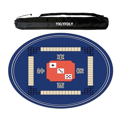 YXLYFDLY Runde Mahjong-Matte, verdickt und geräuschreduzierend, Mahjong-Tischdecke mit Gummi-Rückseite, Spielmatte für Mahjong, Poker, Karten, Brett, Legespiele (Blau, 110 cm) von YXLYFDLY