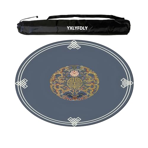 YXLYFDLY Runde Mahjong-Matte, verdickte und rutschfeste Mahjong-Tischdecke mit Tragetasche, Spielmatte für Mahjong, Poker, Karten, Brett, Legespiele (Dunkelblau, 100 cm) von YXLYFDLY