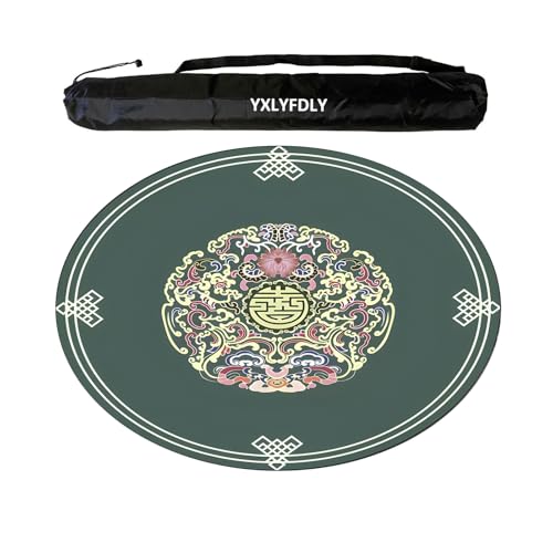 YXLYFDLY Runde Mahjong-Matte, verdickte und rutschfeste Mahjong-Tischdecke mit Tragetasche, Spielmatte für Mahjong, Poker, Karten, Brett, Legespiele (Grün, 70 cm) von YXLYFDLY