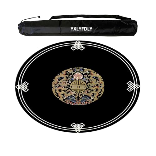 YXLYFDLY Runde Mahjong-Matte, verdickte und rutschfeste Mahjong-Tischdecke mit Tragetasche, Spielmatte für Mahjong, Poker, Karten, Brett, Legespiele (Schwarz, 100 cm) von YXLYFDLY