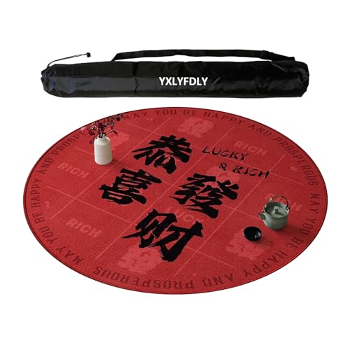 YXLYFDLY Runde Mahjong-Matte, verdickte und rutschfeste Mahjong-Tischdecke mit Tragetasche, große Spielmatte für Mahjong, Poker, Karten, Brett, Legespiele (100 cm) von YXLYFDLY