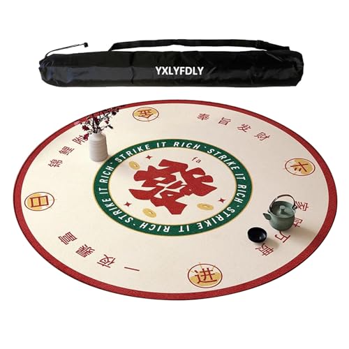 YXLYFDLY Runde große Mahjong-Matte mit schwarzer Tragetasche, dicke, rutschfeste Tischabdeckung, Tischmatte für Mahjong Paigow Pokerkartenspiele (Beige, 100 cm) von YXLYFDLY