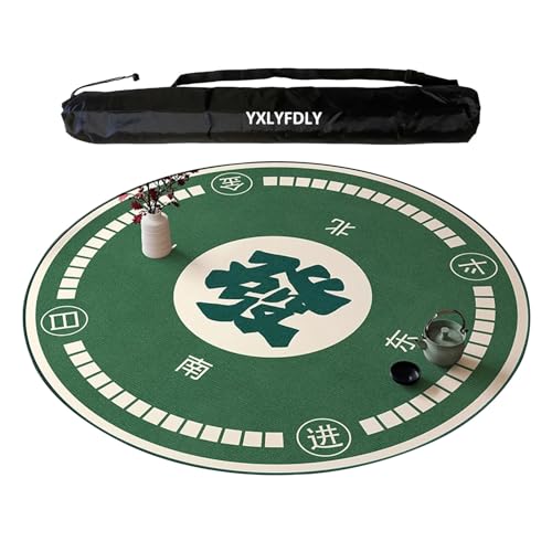 YXLYFDLY Runde große Mahjong-Matte mit schwarzer Tragetasche, dicke, rutschfeste Tischabdeckung, Tischmatte für Mahjong Paigow Pokerkartenspiele (Grün 1,60 cm) von YXLYFDLY