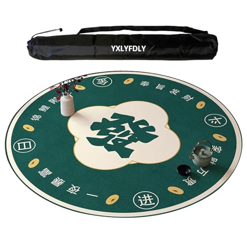 YXLYFDLY Runde große Mahjong-Matte mit schwarzer Tragetasche, dicke rutschfeste Tischabdeckung, Tischmatte für Mahjong Paigow Pokerkartenspiele (Grün, 70 cm) von YXLYFDLY