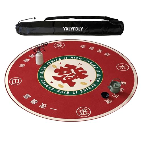 YXLYFDLY Runde große Mahjong-Matte mit schwarzer Tragetasche, dicke rutschfeste Tischabdeckung, Tischmatte für Mahjong Paigow Pokerkartenspiele (rot, 70 cm) von YXLYFDLY
