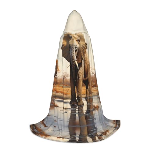 YXLymxDAMAI Afrikanischer Elefant Halloween Umhang mit Kapuze - Cosplay Umhang Robe Kostüm Kapuzenuniform Schwarz von YXLymxDAMAI