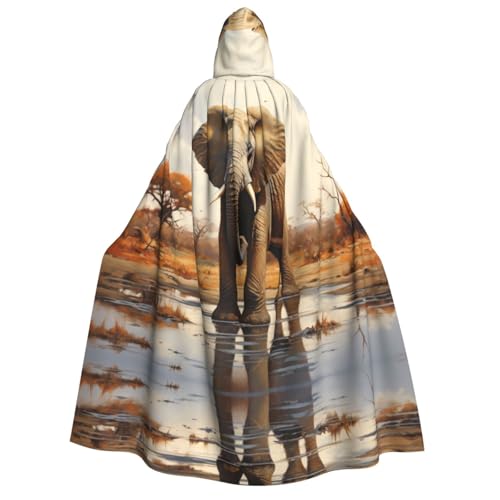 YXLymxDAMAI Afrikanischer Elefant Kapuzenumhang für Damen und Herren - Perfekt für Halloween, Kostümpartys, Cosplay, Schwarz, Weiß von YXLymxDAMAI